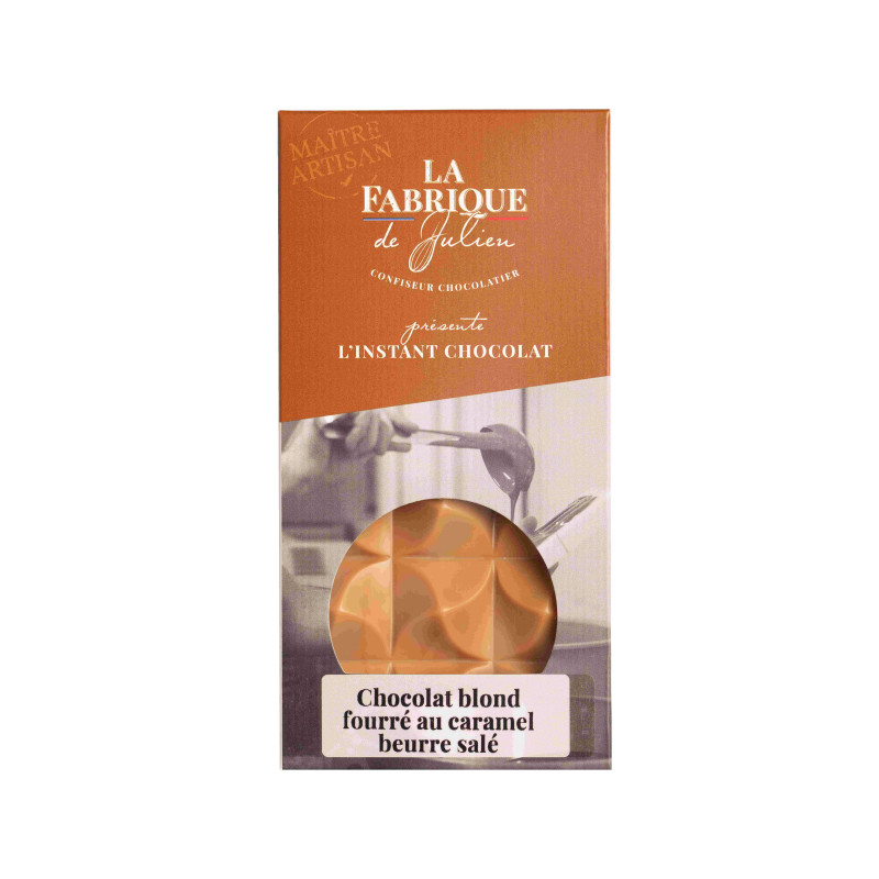 Tablette au chocolat blond fourrée de caramel au beurre salé