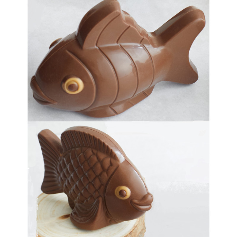 Poisson à écailles chocolat au lait (39% de cacao minimum).