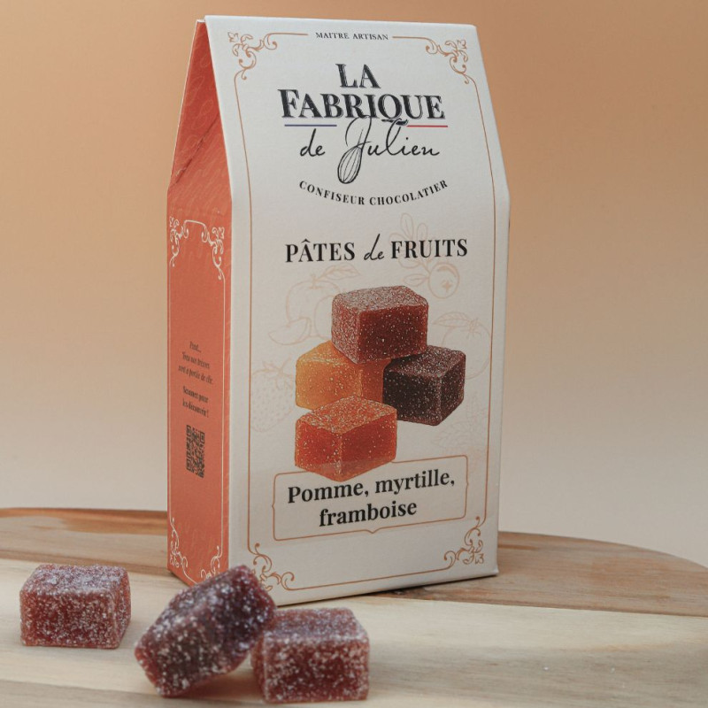 Pâtes de fruits pomme, myrtille, framboise 130gr Pâtes de fruits pomme, myrtille, framboise 130gr