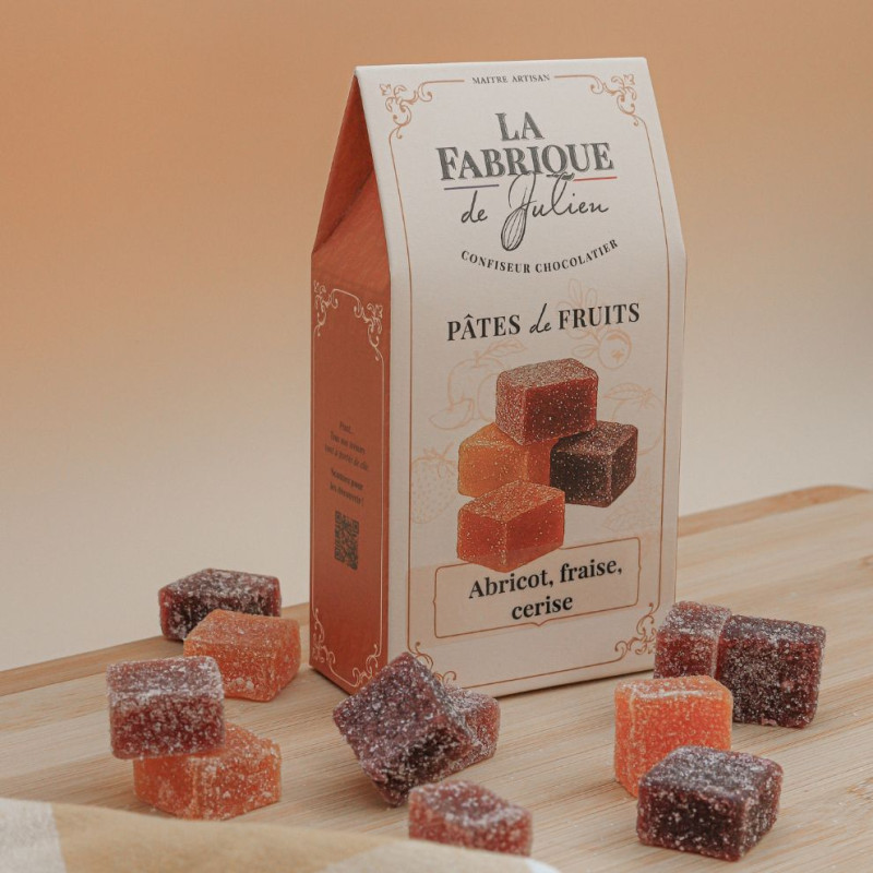 Pâtes de fruits abricot, fraise, cerise 130gr