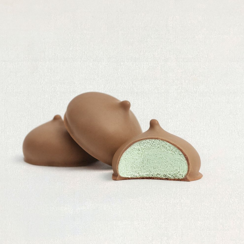 Guimauves pistache enrobées chocolat au lait Guimauves pistache enrobées chocolat au lait